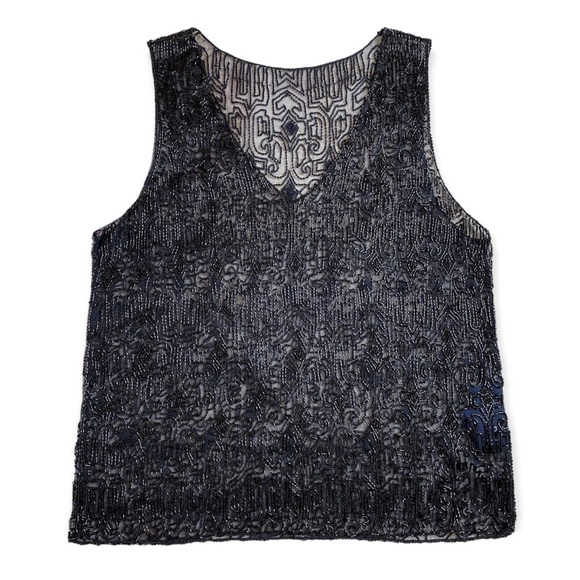 Ralph Lauren Tops - Ralph Lauren beaded mesh black blouse top